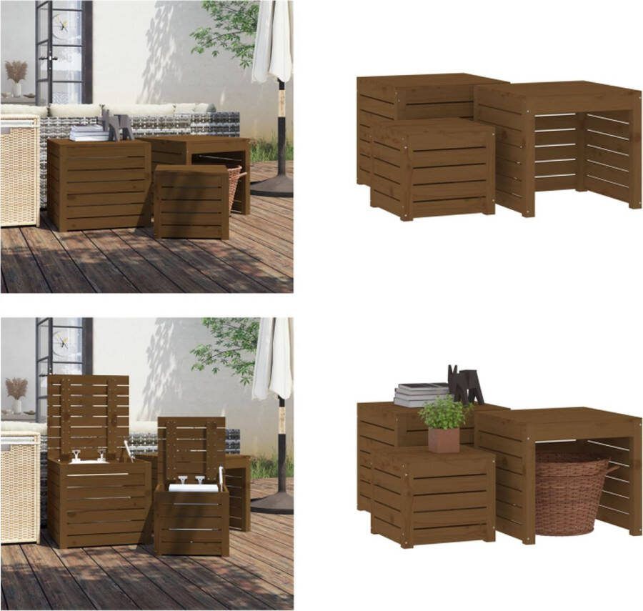 VidaXL 3-delige Tuinboxset massief grenenhout honingbruin Tuinbox Tuinboxen Opbergbox Tuinopbergbox