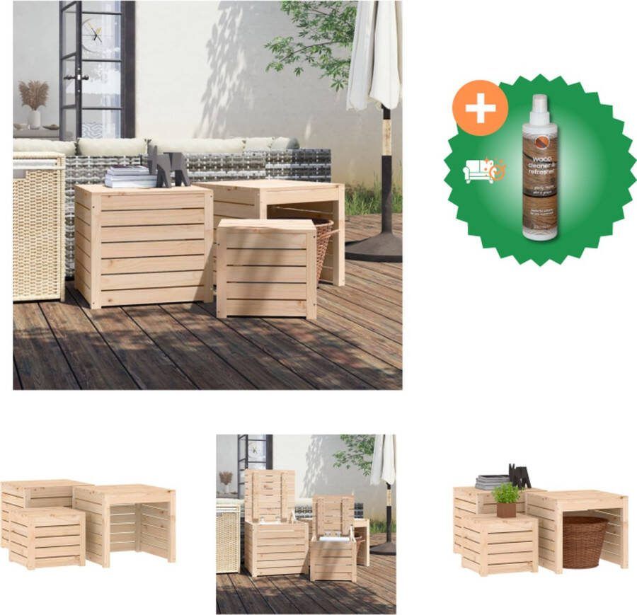 VidaXL Tuinbox Set Grenenhout Opbergruimte 38x38x34cm 50.5x50.5x46.5cm Onbehandeld Opberger Inclusief Houtreiniger en verfrisser