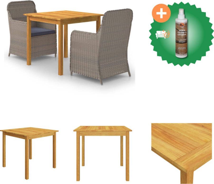 VidaXL Tuinset Acacia Eettafel 85x85x74 cm Stoelen 64x65x90 cm Bruin Donkergrijs kussen Tuinset Inclusief Houtreiniger en verfrisser