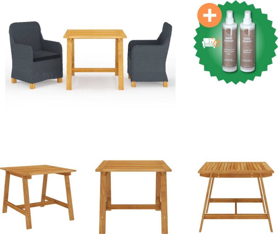 VidaXL Tuinset Acaciahouten Eettafel met Donkergrijze Stoelen 88 x 88 x 74 cm Incl Zitkussens Montage vereist Tuinset Inclusief Onderhoudsset
