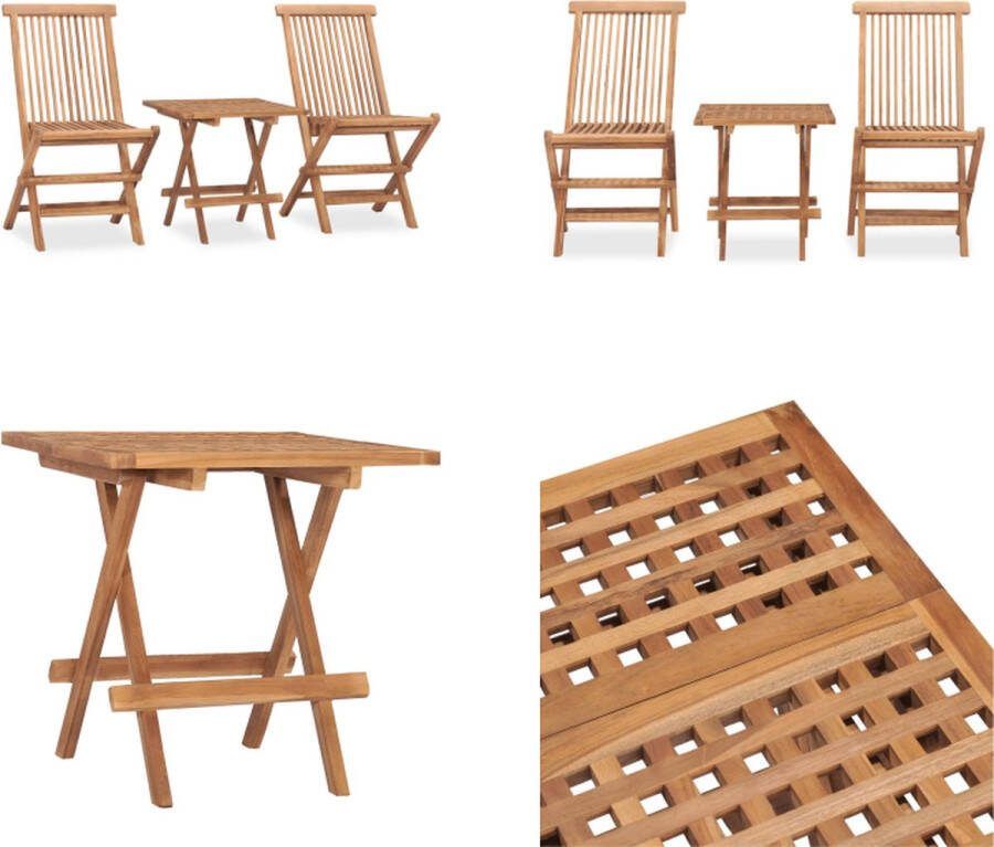 VidaXL 3-delige Tuinset inklapbaar massief teakhout Eethoek Voor Buiten Eethoeken Voor Buiten Eettafelset Voor Buiten Eettafelsets Voor Buiten