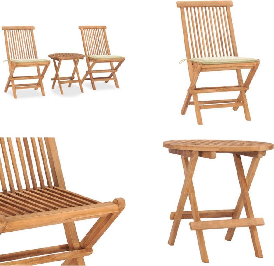 VidaXL 3-delige Tuinset inklapbaar met kussen massief teakhout Eethoek Voor Buiten Eethoeken Voor Buiten Eettafelset Voor Buiten Eettafelsets Voor Buiten