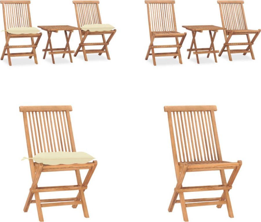 VidaXL 3-delige Tuinset inklapbaar met kussen massief teakhout Eethoek Voor Buiten Eethoeken Voor Buiten Eettafelset Voor Buiten Eettafelsets Voor Buiten