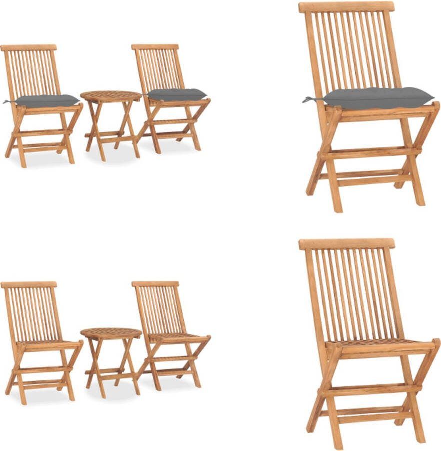 VidaXL 3-delige Tuinset inklapbaar met kussen massief teakhout Eethoek Voor Buiten Eethoeken Voor Buiten Eettafelset Voor Buiten Eettafelsets Voor Buiten