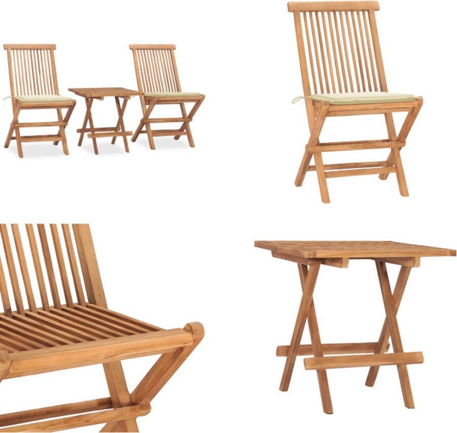 VidaXL 3-delige Tuinset inklapbaar met kussen massief teakhout Eethoek Voor Buiten Eethoeken Voor Buiten Eettafelset Voor Buiten Eettafelsets Voor Buiten