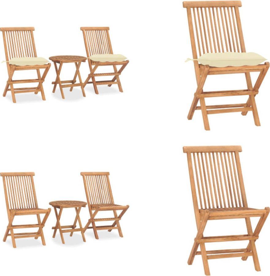 VidaXL 3-delige Tuinset inklapbaar met kussen massief teakhout Eethoek Voor Buiten Eethoeken Voor Buiten Eettafelset Voor Buiten Eettafelsets Voor Buiten