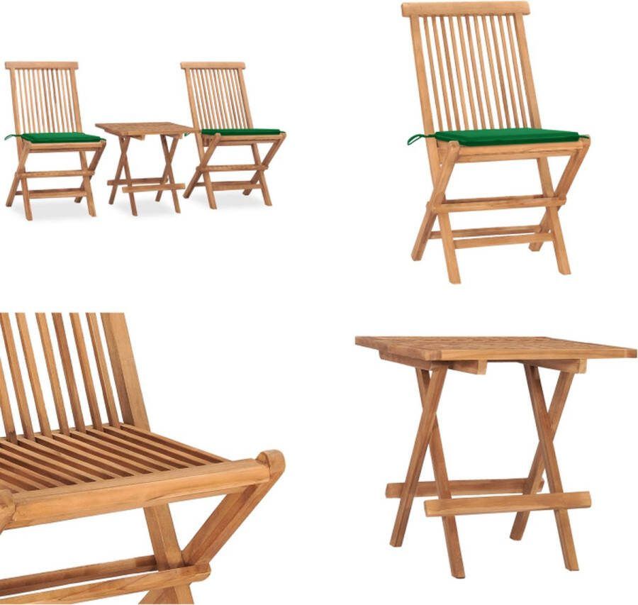 VidaXL 3-delige Tuinset inklapbaar met kussen massief teakhout Eethoek Voor Buiten Eethoeken Voor Buiten Eettafelset Voor Buiten Eettafelsets Voor Buiten
