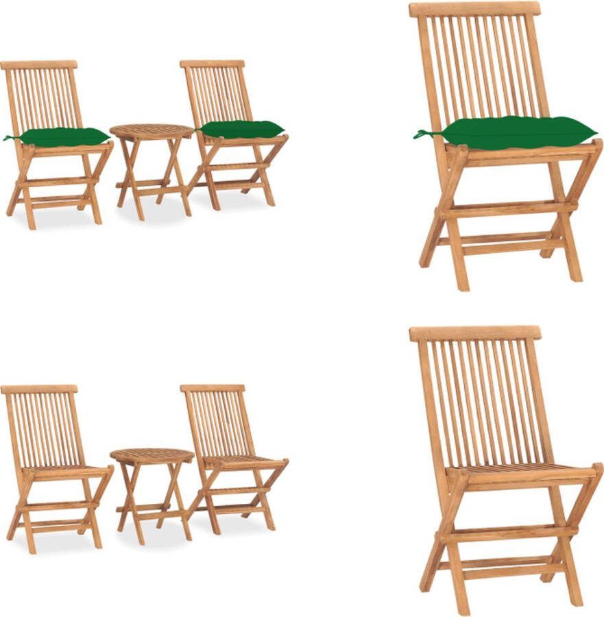 VidaXL 3-delige Tuinset inklapbaar met kussen massief teakhout Eethoek Voor Buiten Eethoeken Voor Buiten Eettafelset Voor Buiten Eettafelsets Voor Buiten