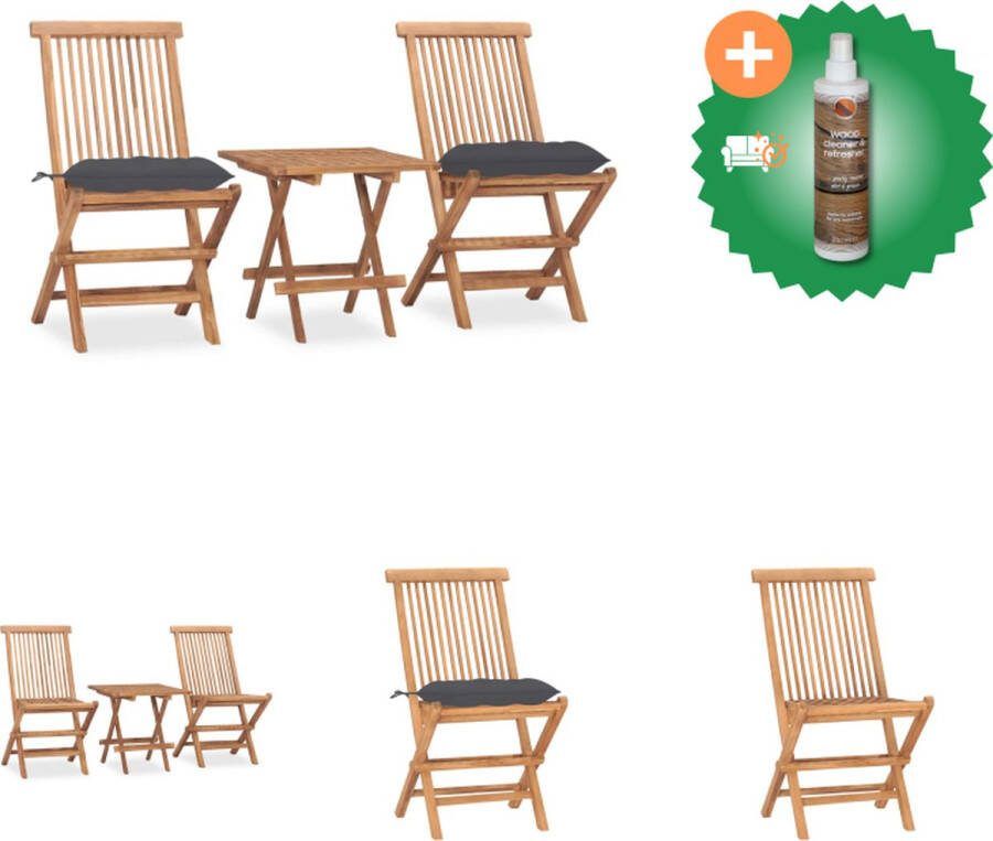 VidaXL Eethoek Teakhout Tuintafel 50x50x50cm Stoel 46x62x90cm Antraciet kussen Tuinset Inclusief Houtreiniger en verfrisser