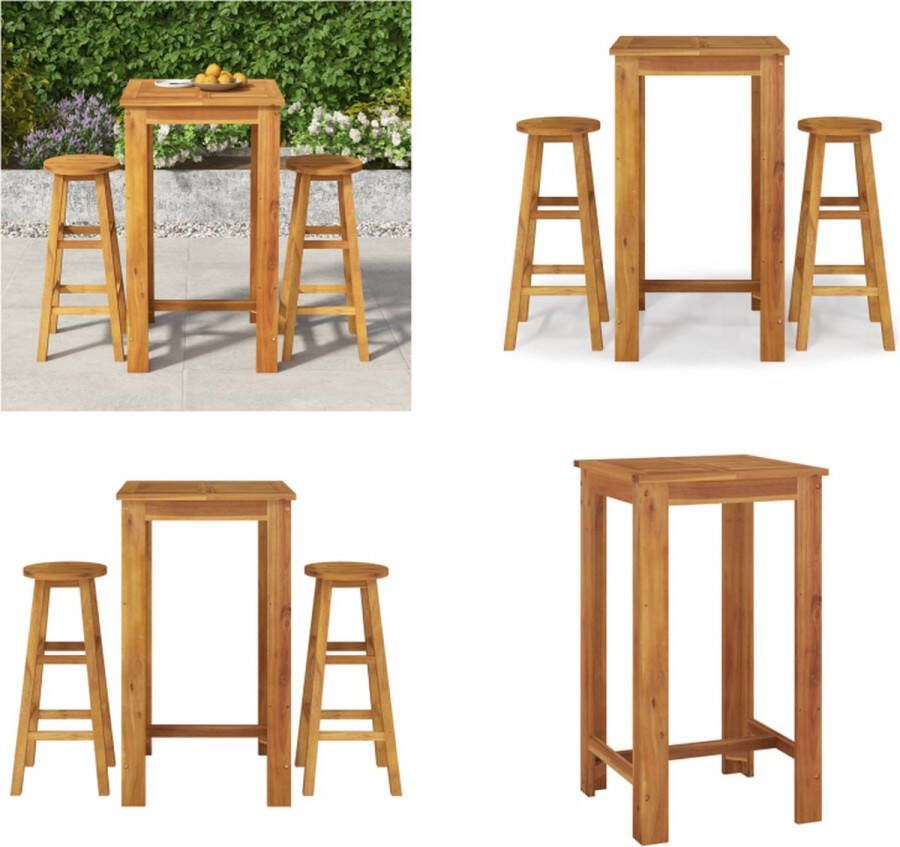 VidaXL 3-delige Tuinset massief acaciahout Bartafel Bartafels Statafel Hoge Tafel
