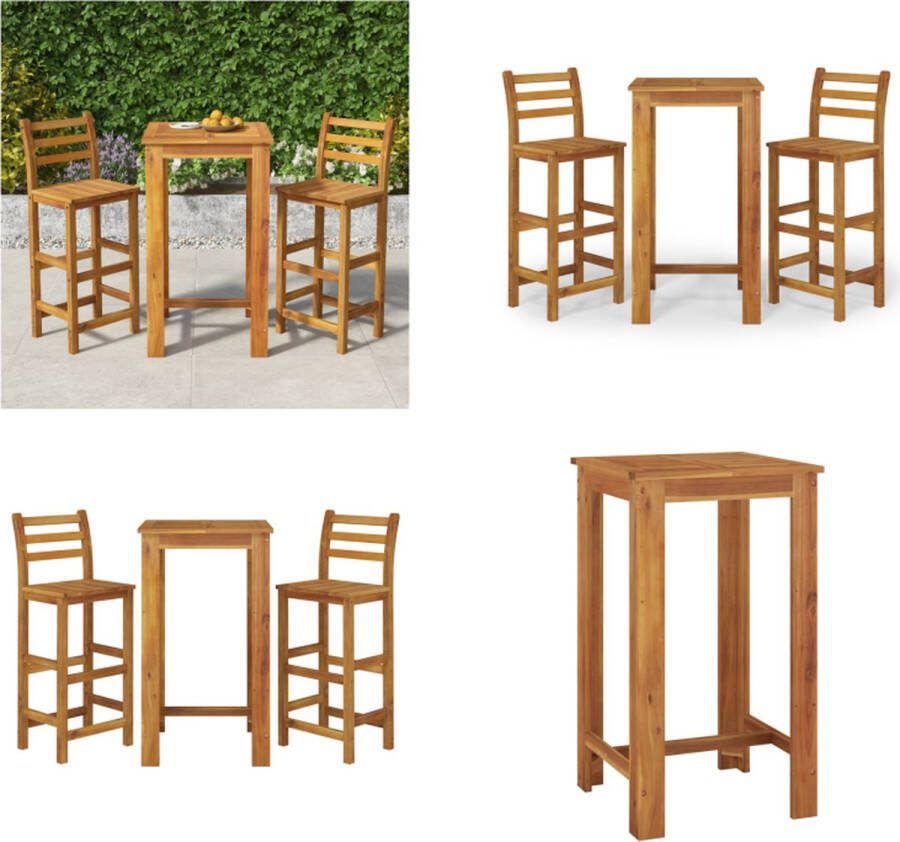 VidaXL 3-delige Tuinset massief acaciahout Bartafel Bartafels Statafel Hoge Tafel