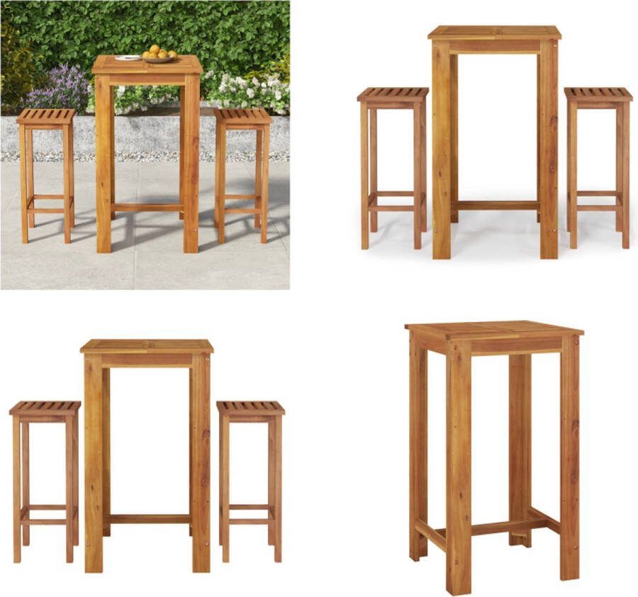 VidaXL 3-delige Tuinset massief acaciahout Bartafel Bartafels Statafel Hoge Tafel