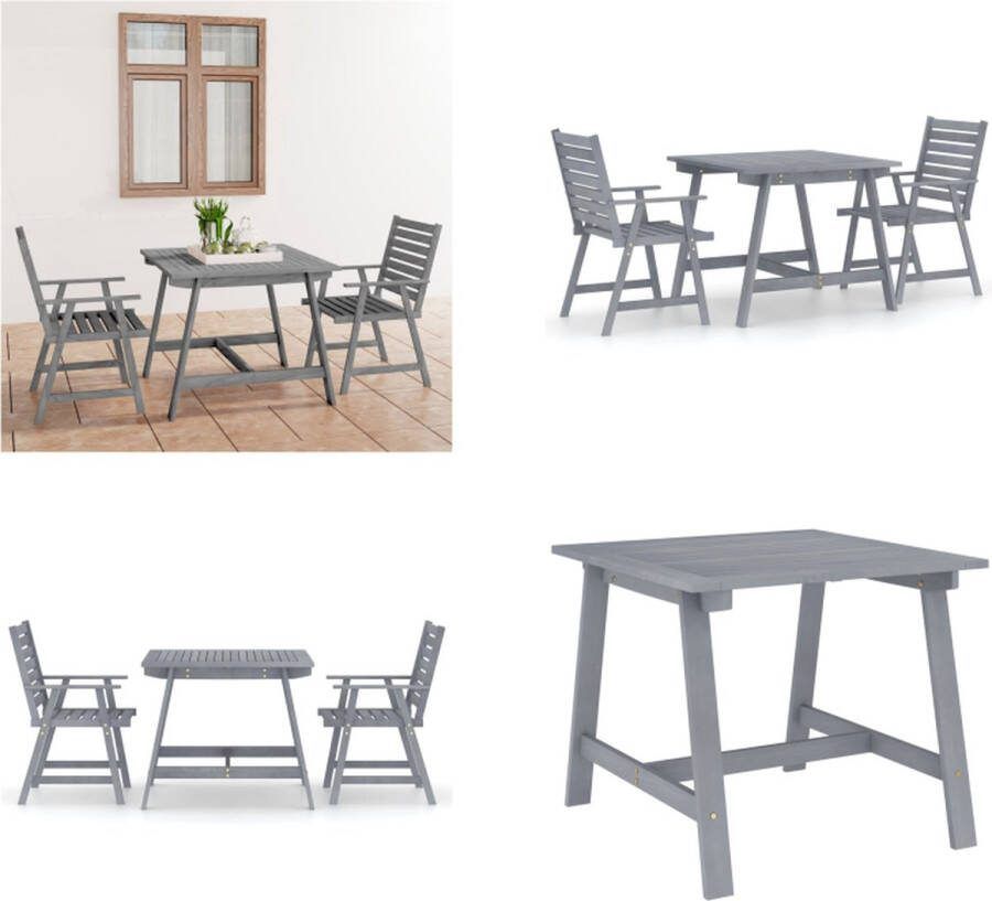 VidaXL 3-delige Tuinset massief acaciahout grijs Houten Tuinset Houten Tuinsets Eethoek Voor Buiten Eethoeken Voor Buiten