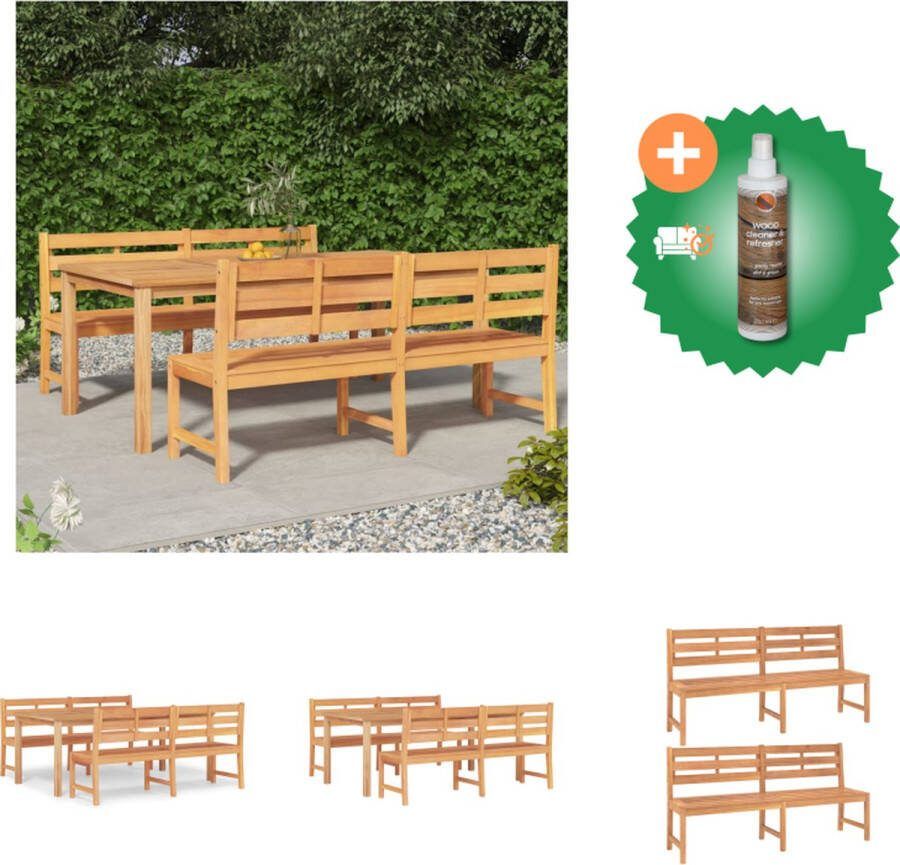VidaXL Eethoek Massief Teakhout Tafel 200x100x77 cm Bank 180x59x90 cm Tuinset Inclusief Houtreiniger en verfrisser