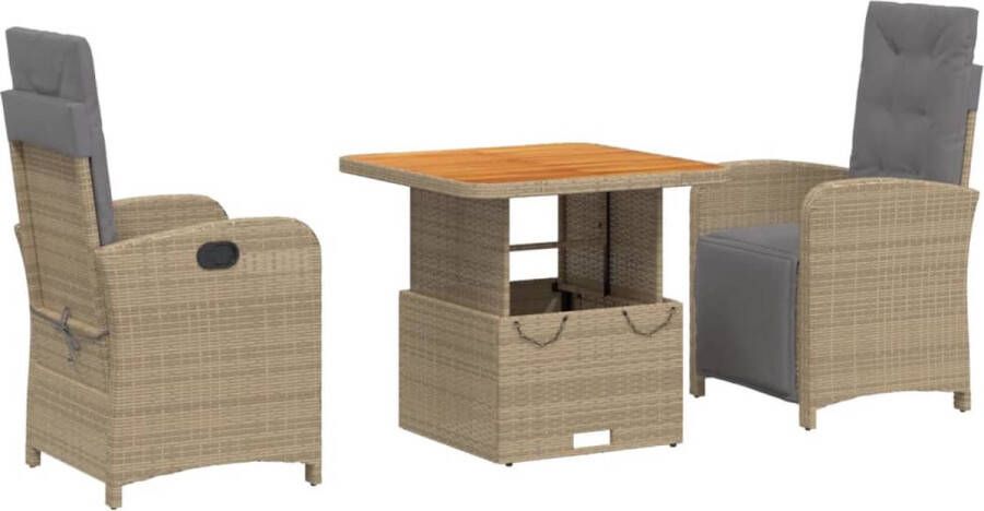 VidaXL 3-delige Tuinset met kussens poly rattan beige