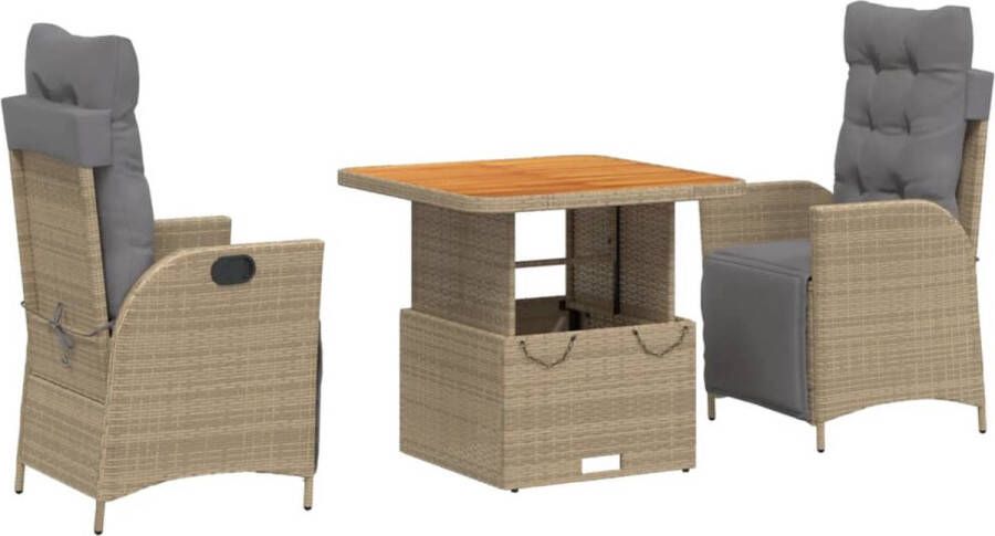 VidaXL 3-delige Tuinset met kussens poly rattan beige