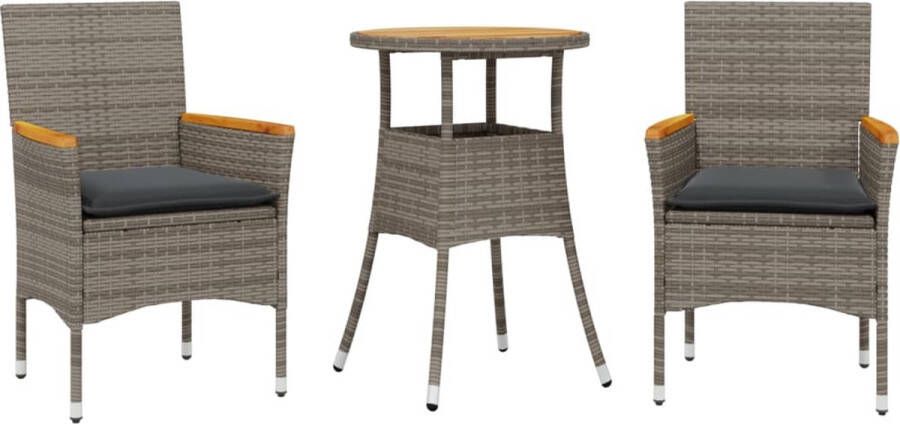 VidaXL 3-delige Tuinset met kussens poly rattan en acaciahout grijs