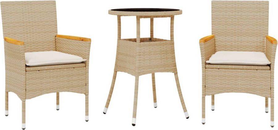 VidaXL 3-delige Tuinset met kussens poly rattan en glas beige