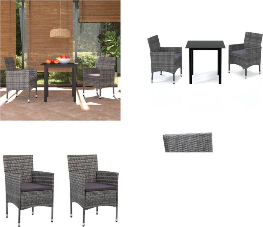 VidaXL 3-delige Tuinset met kussens poly rattan grijs Eethoek Eethoeken Eetset Eetsets