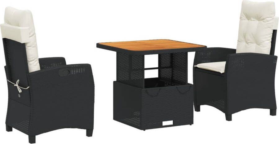 VidaXL 3-delige Tuinset met kussens poly rattan zwart