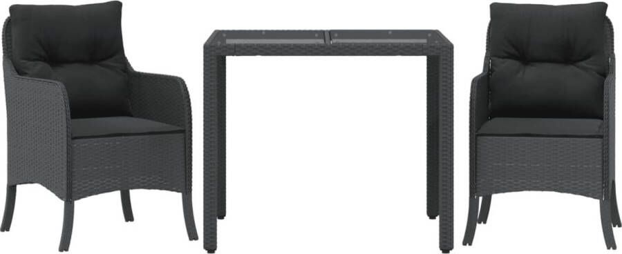 VidaXL 3-delige Tuinset met kussens poly rattan zwart