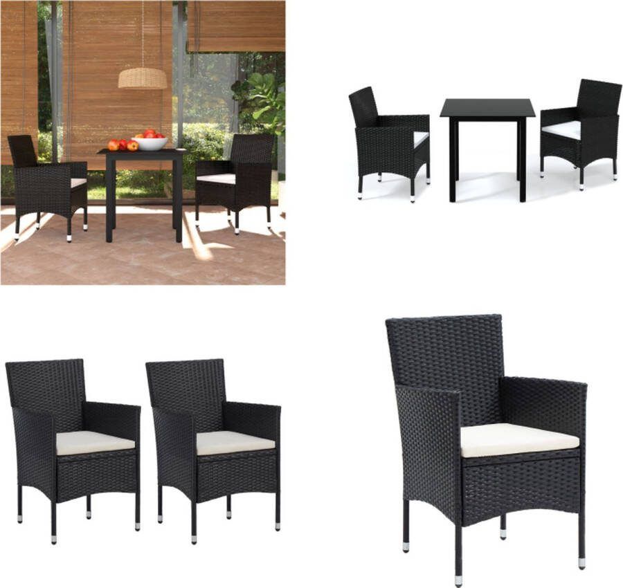 VidaXL 3-delige Tuinset met kussens poly rattan zwart Eethoek Eethoeken Eetset Eetsets
