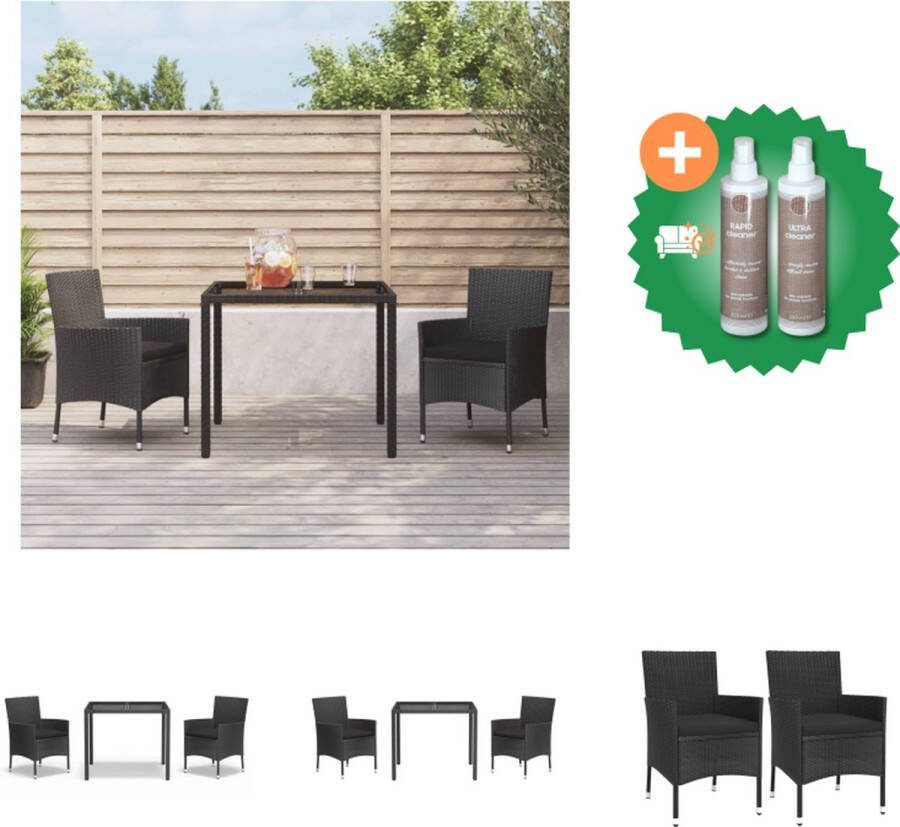 VidaXL 3 delige Tuinset met kussens poly rattan zwart Tuinset Inclusief Onderhoudsset