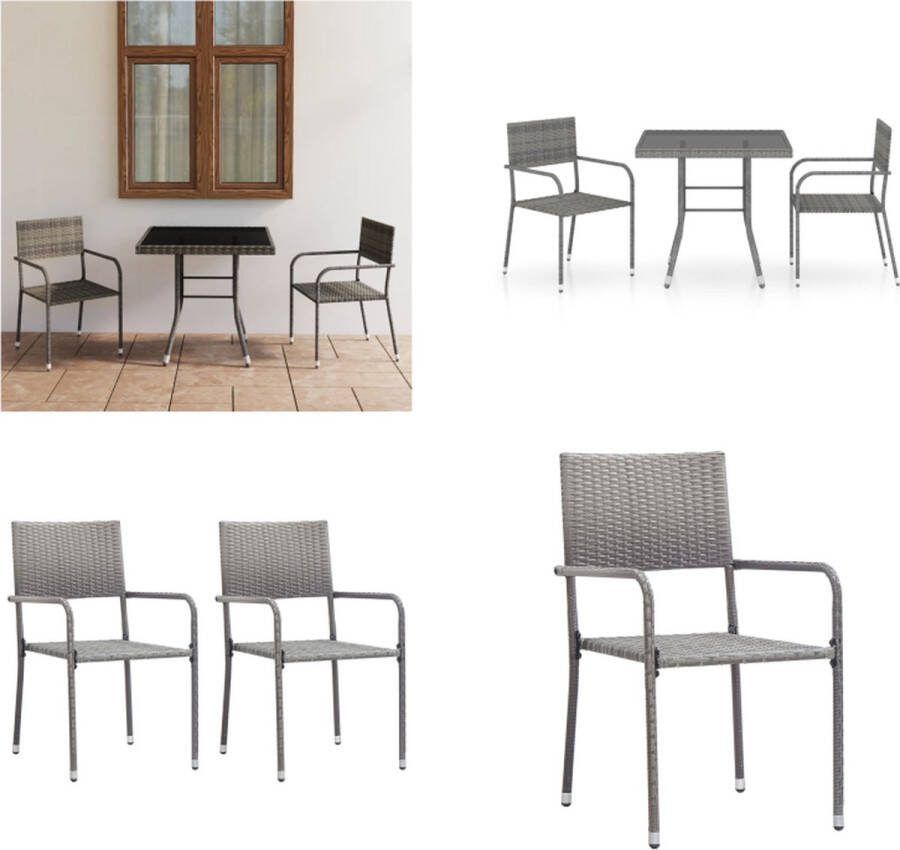 VidaXL 3-delige Tuinset poly rattan antracietkleurig en grijs Eetset Eetsets Eethoek Eethoeken