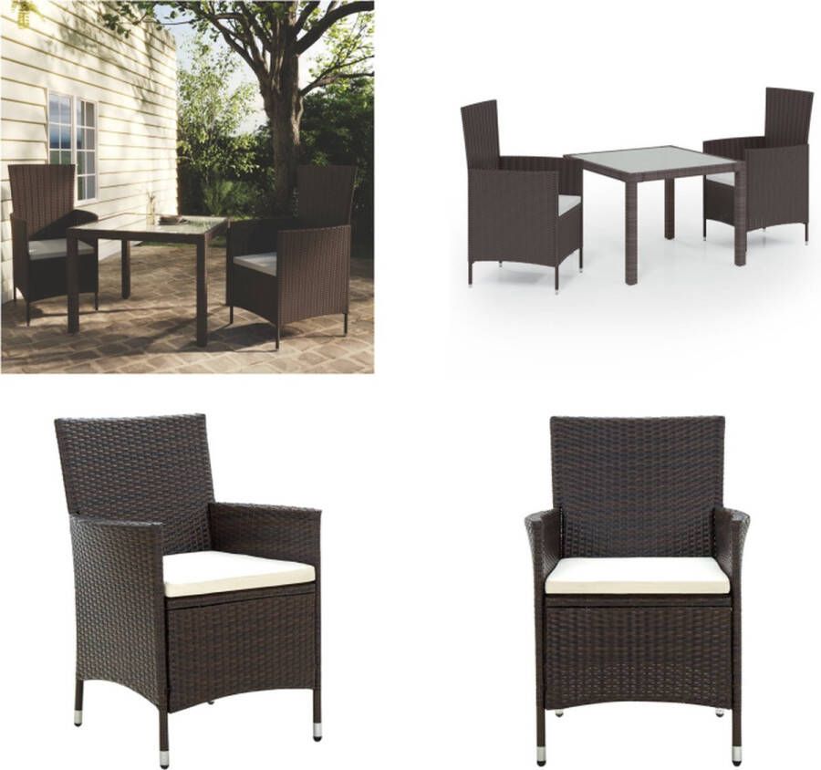 VidaXL 3-delige Tuinset poly rattan bruin Tuinset Tuinsets Eethoek Eetset