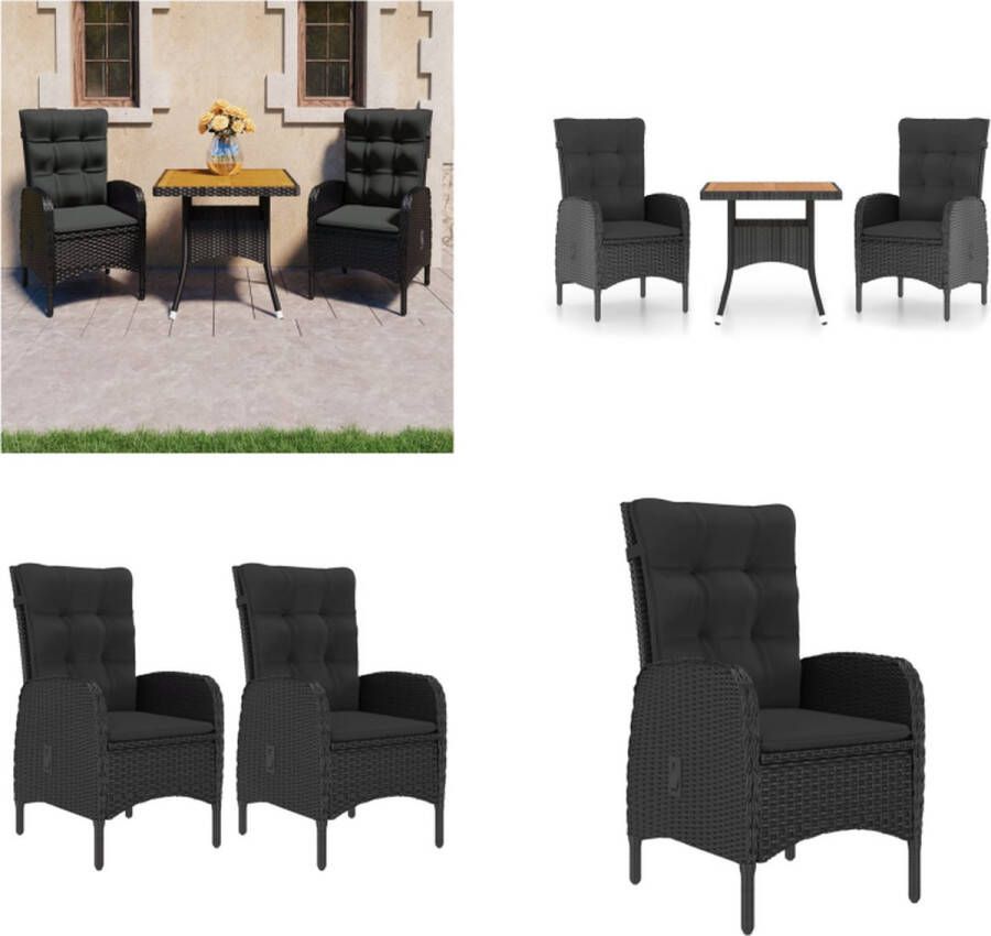 VidaXL 3-delige Tuinset poly rattan en acaciahout zwart Eethoek Voor Buiten Eethoeken Voor Buiten Tuintafel En Stoel Tuintafels En Stoelen