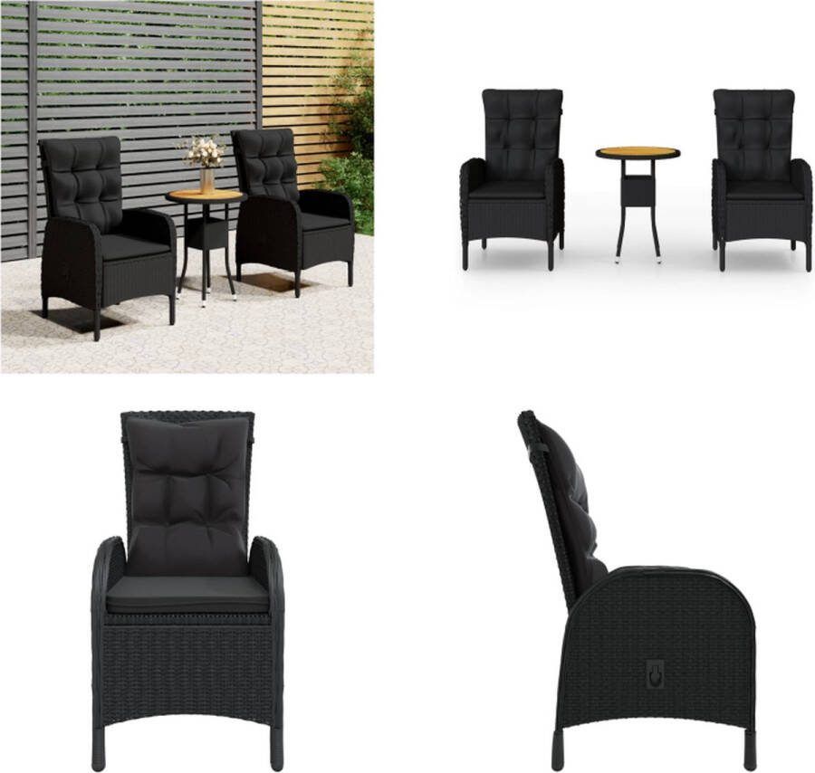 VidaXL 3-delige Tuinset poly rattan zwart Bistro Set Bistro Sets Bistroset Tuinset