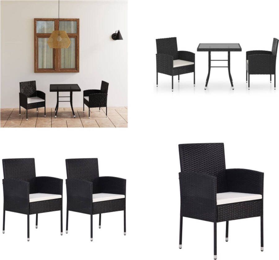 VidaXL 3-delige Tuinset poly rattan zwart Eetset Eetsets Eethoek Eethoeken