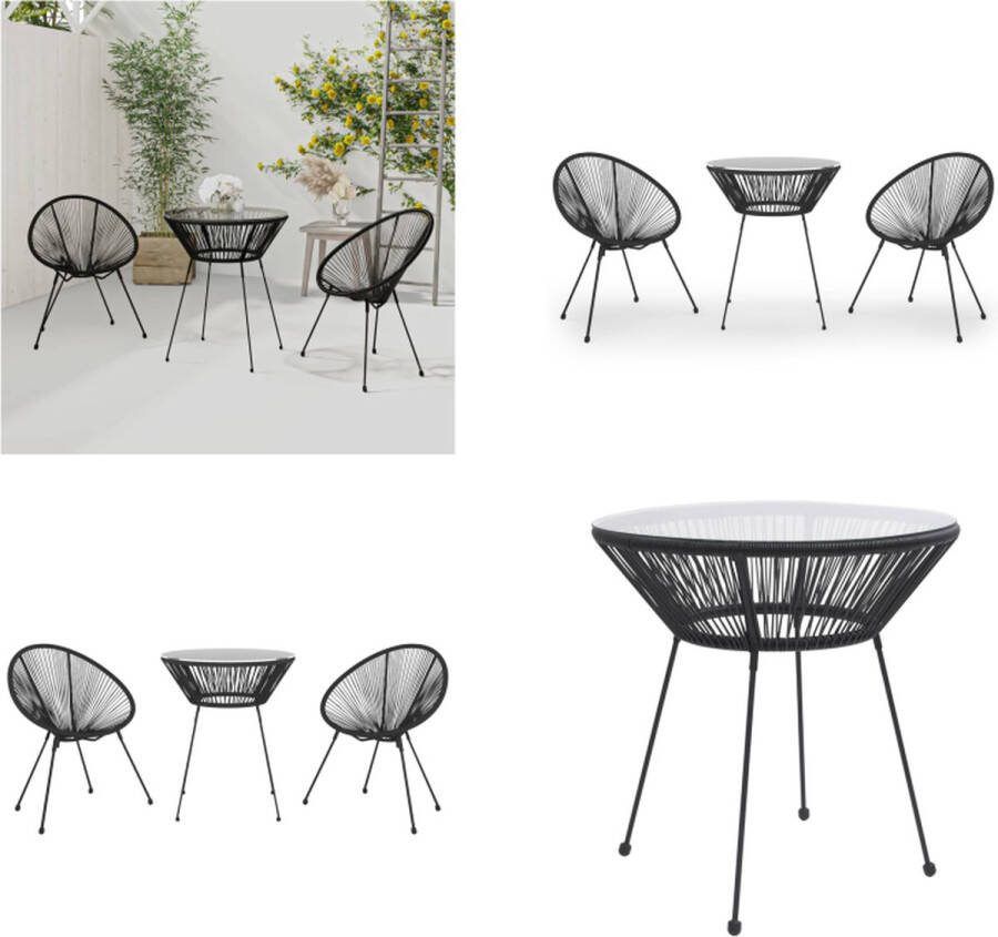 VidaXL 3-delige Tuinset PVC-rattan zwart Eetset Eetsets Eethoek Tafel