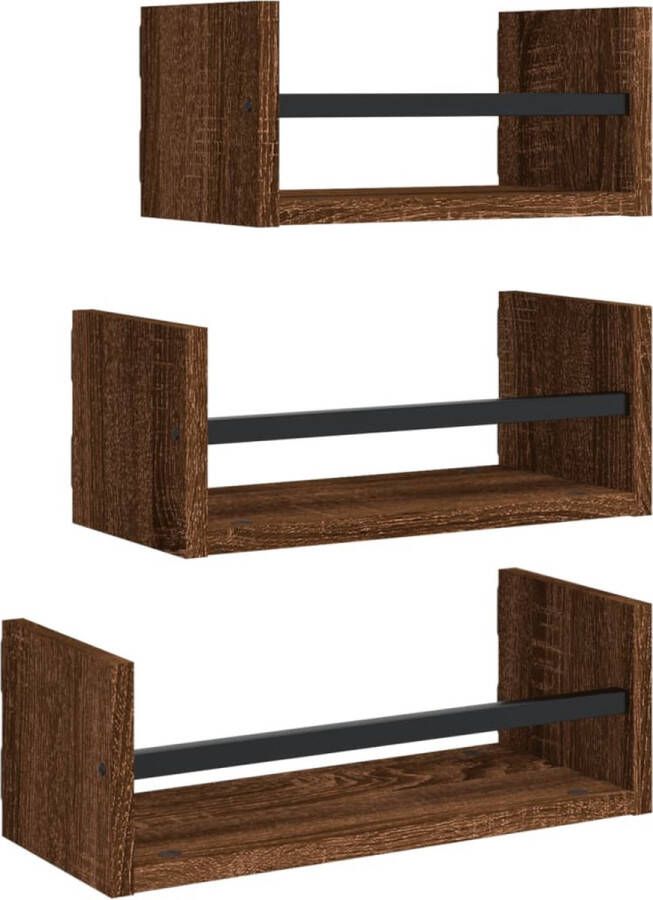 VidaXL -3-delige-Wandschappenset-met-stangen-bewerkt-hout-bruineiken