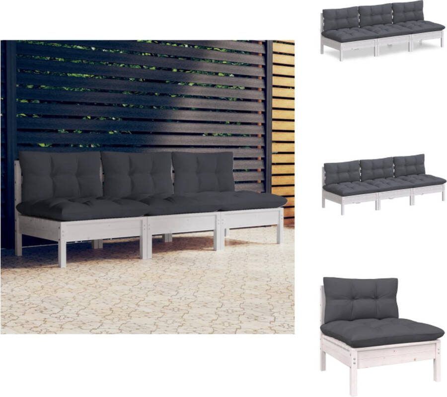 VidaXL 3-zitsbank Massief grenenhout 63.5x63.5x62.5cm Wit Antraciet kussen Loungebank