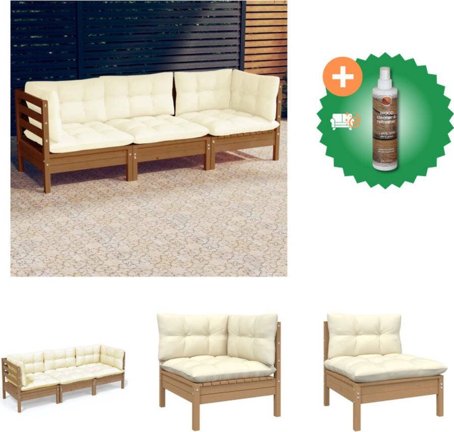 VidaXL 3 zitsbank Terrasbank 63.5x63.5x62.5 cm Massief grenenhout Honingbruin Loungebank Inclusief Houtreiniger en verfrisser