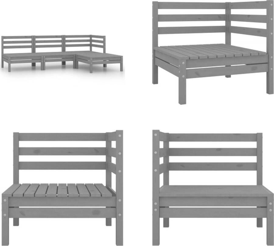 VidaXL 4-delige Loungeset massief grenenhout grijs Loungeset Loungesets Tuinsets