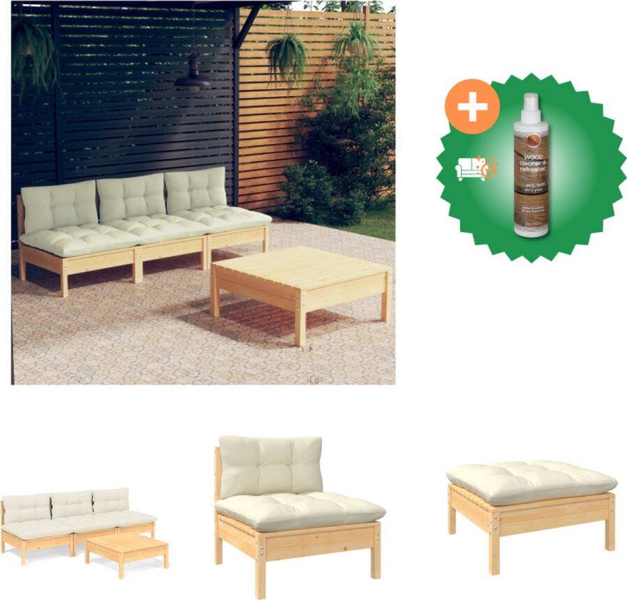 VidaXL Loungeset Grenenhout Zitkussens 60x60x5cm Rugkussens 60x32x5cm Tuinset Inclusief Houtreiniger en verfrisser