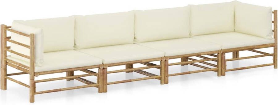 VidaXL -4-delige-Loungeset-met-crèmewitte-kussens-bamboe