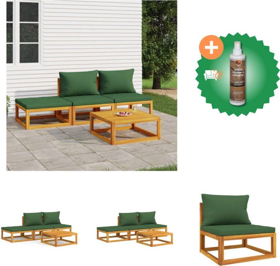 VidaXL Tuinset Acaciahout Modulair Ontwerp Massief Acaciahout met Olieafwerking Zitkussens in Groen 150x68x68 cm Tuinset Inclusief Houtreiniger en verfrisser