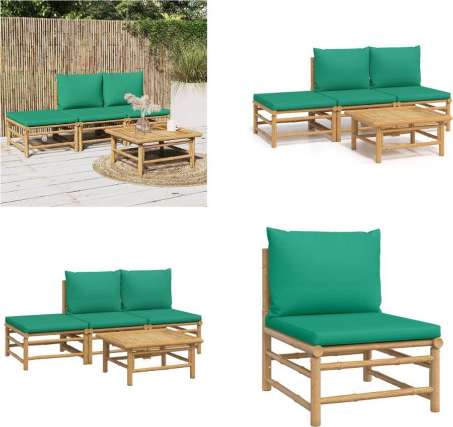 VidaXL 4-delige Loungeset met kussens bamboe groen Loungeset Loungesets Tuinset Bamboe Loungeset