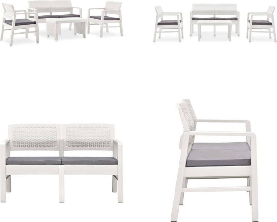 VidaXL 4-delige Loungeset met kussens kunststof wit Tuinbankenset Tuinbankensets Tuinbanken Set Tuinbanken Sets