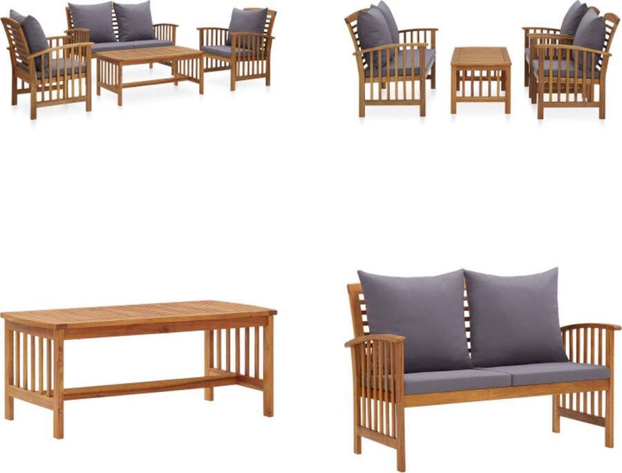 VidaXL 4-delige Loungeset met kussens massief acaciahout Loungeset Loungesets Tuinset Tuinsets
