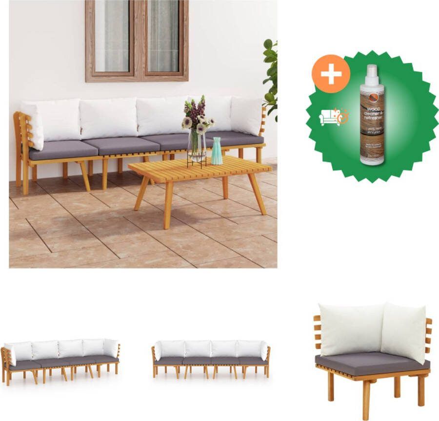 VidaXL Tuinloungeset Acaciahout Modulair Donkergrijs wit Afmetingen zitkussen- 54x58.5x6cm Afmetingen rugkussen- 40x40x10cm Tuinset Inclusief Houtreiniger en verfrisser