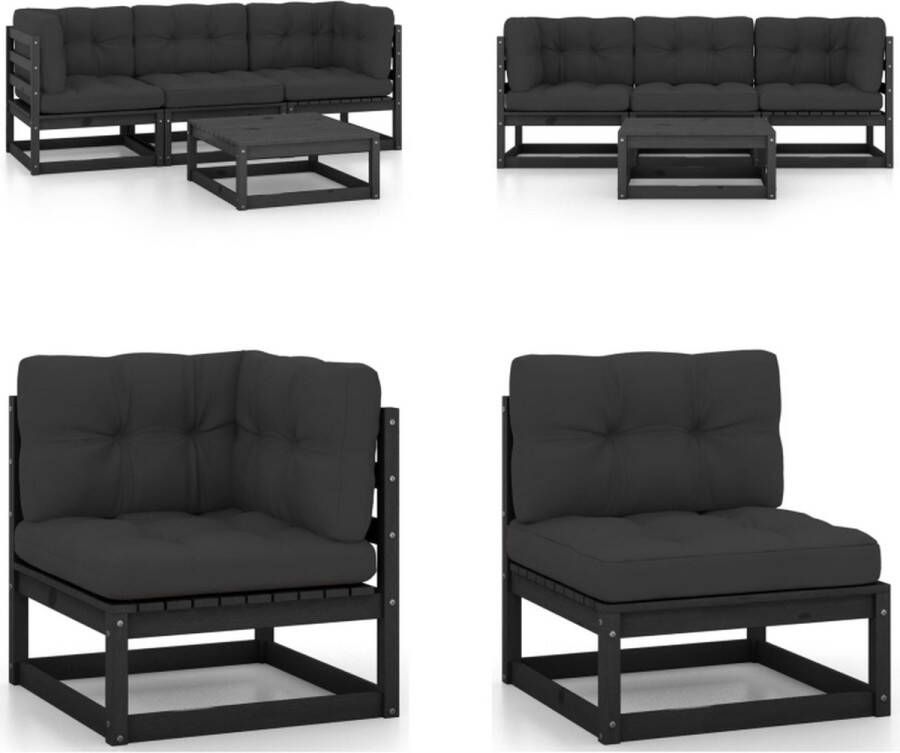VidaXL 4-delige Loungeset met kussens massief grenenhout Loungeset Loungesets Tuinsets