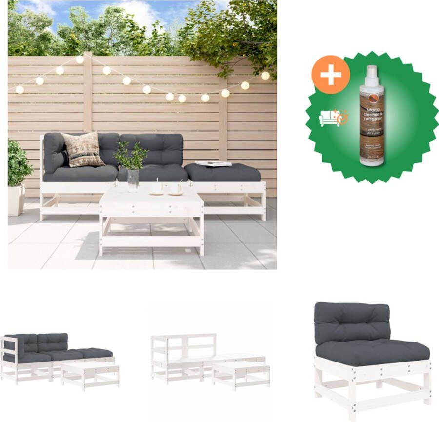 VidaXL Loungeset Grenenhout Wit Middenbank- 62x62x70.5cm Hoekbank- 62x62x70.5cm Salontafel- 62x62x32cm Antraciet kussens Tuinset Inclusief Houtreiniger en verfrisser