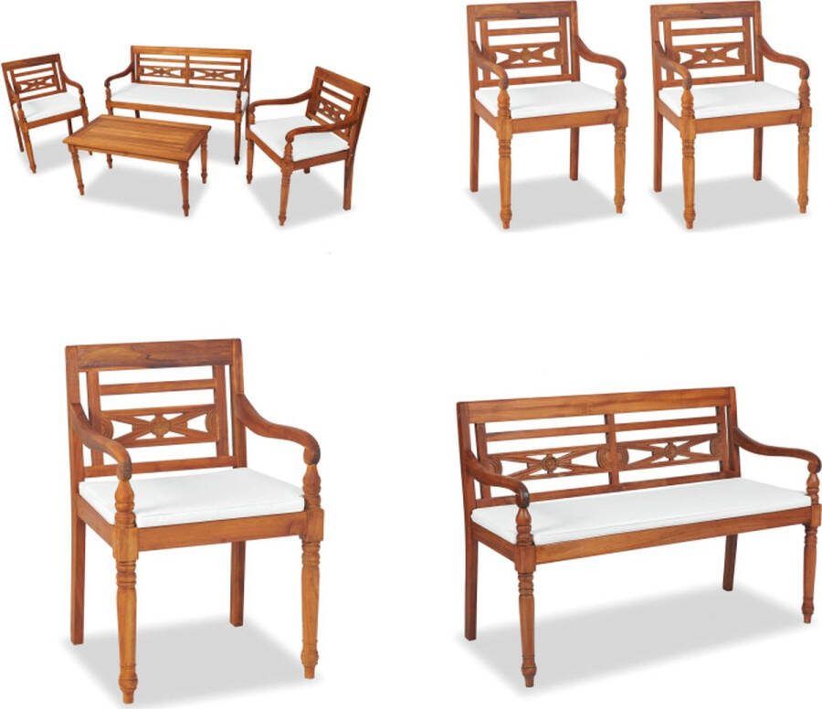 VidaXL 4-delige Loungeset met kussens massief teakhout Meubelset Meubelsets Tuinmeubelset Tuinmeubelsets