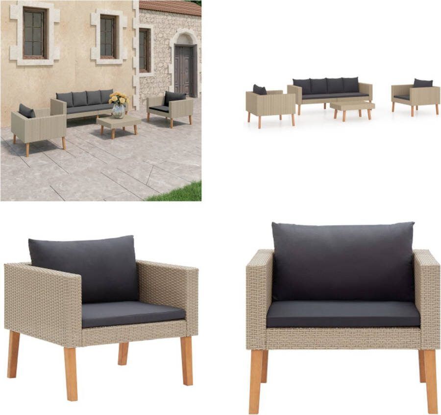 VidaXL 4-delige Loungeset met kussens poly rattan beige Tuinbank Tuinbanken Loungebank Loungebanken