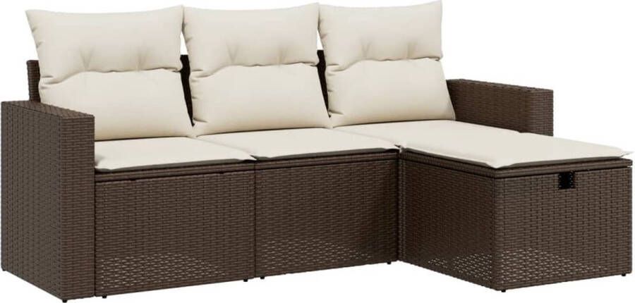 VidaXL 4-delige Loungeset met kussens poly rattan bruin