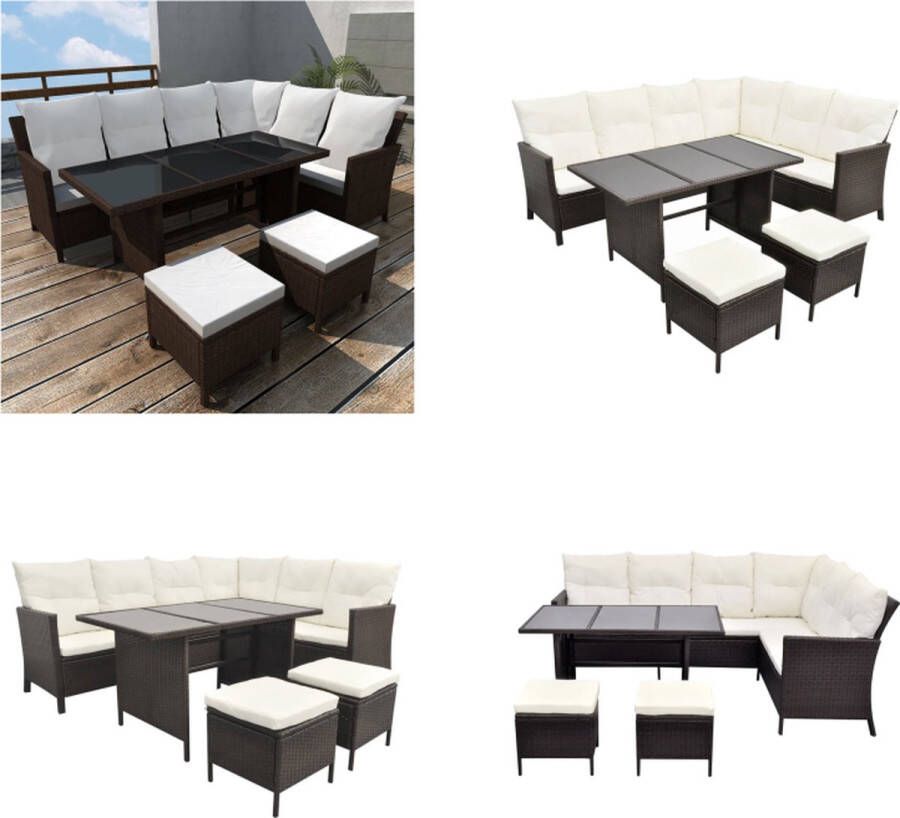 VidaXL 4-delige Loungeset met kussens poly rattan bruin Eethoek Eethoeken Eetset Eetsets